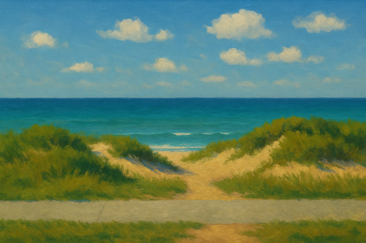 Between the Dunes coastal canvas wall art – fine art seascape print by Alexandra Sachs.
