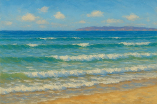 Distant Shore coastal canvas wall art – fine art seascape print by Alexandra Sachs.

