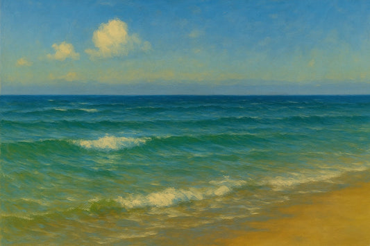 Golden Shore coastal canvas wall art – fine art seascape print by Alexandra Sachs.
