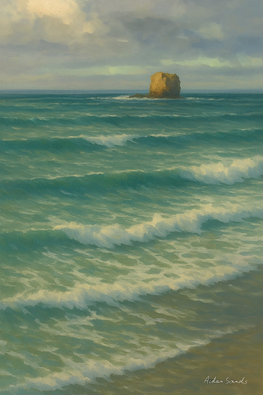 Solitary Rock coastal canvas wall art – fine art seascape print by Alexandra Sachs.
