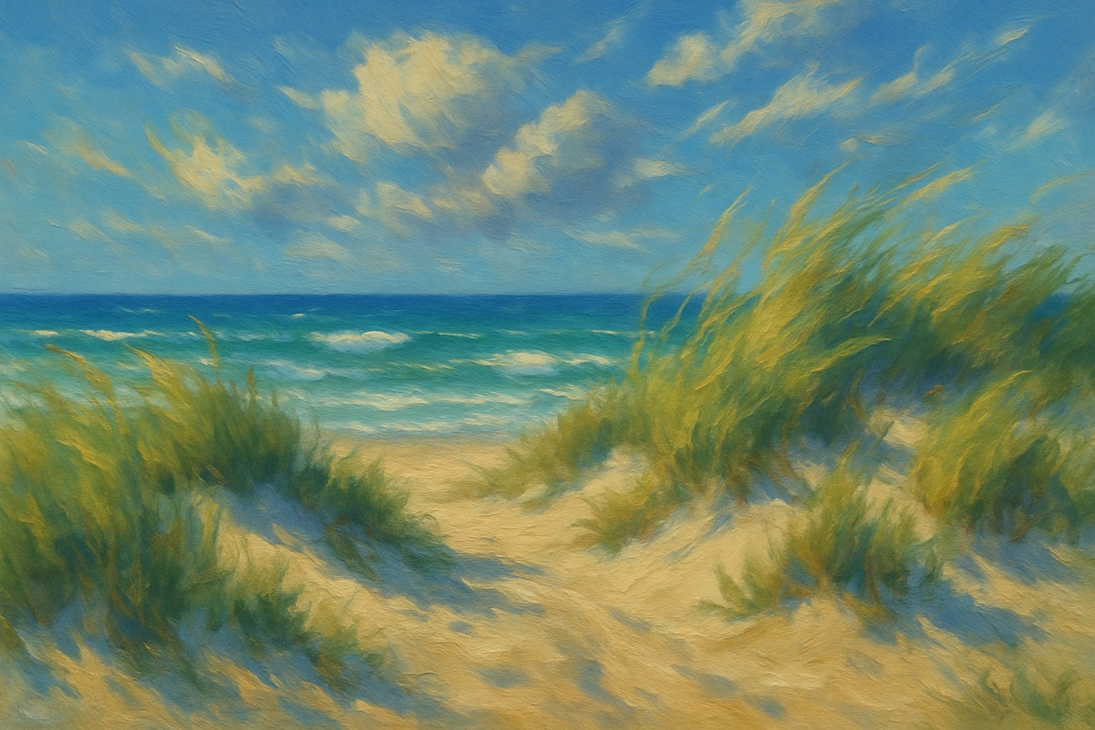 Wind Through the Dunes coastal canvas wall art – fine art seascape print by Alexandra Sachs.
